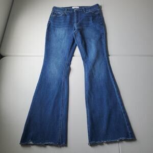 KanCan Jeans Juniors 11/29 Medium Wash Mid Rise Flare Raw Hem Stretch Denim